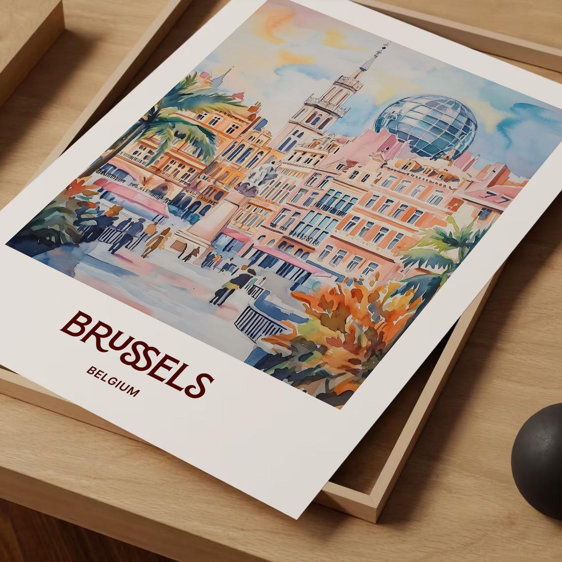 Brussels Belgium Watercolor Cityscape with Atomium Landmark Poster - Image 2