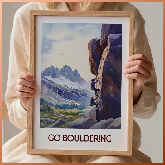 Go Bouldering Watercolor Rock Climbing Adventure Mountain Poster