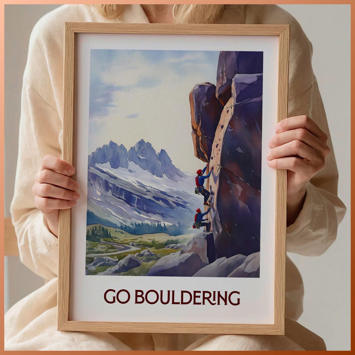 Go Bouldering Watercolor Rock Climbing Adventure Mountain Poster