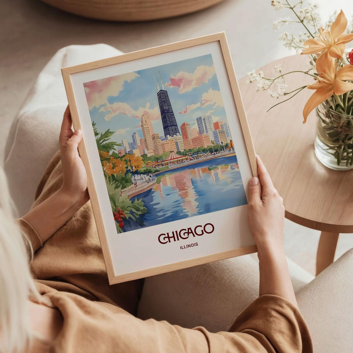 Chicago Skyline Hancock Tower Lakefront Watercolor Travel Poster - Image 5