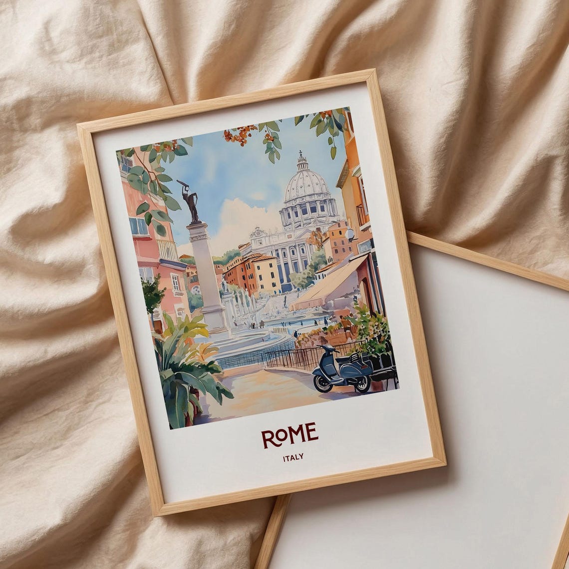 Rome Italy Pastel Vatican Basilica Street Scene Travel Poster - Image 3