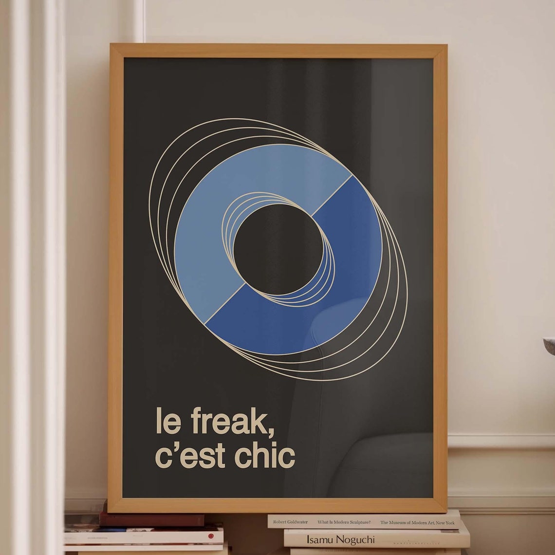 Le Freak Cest Chic Blue Spiral Retro French Typography Poster
