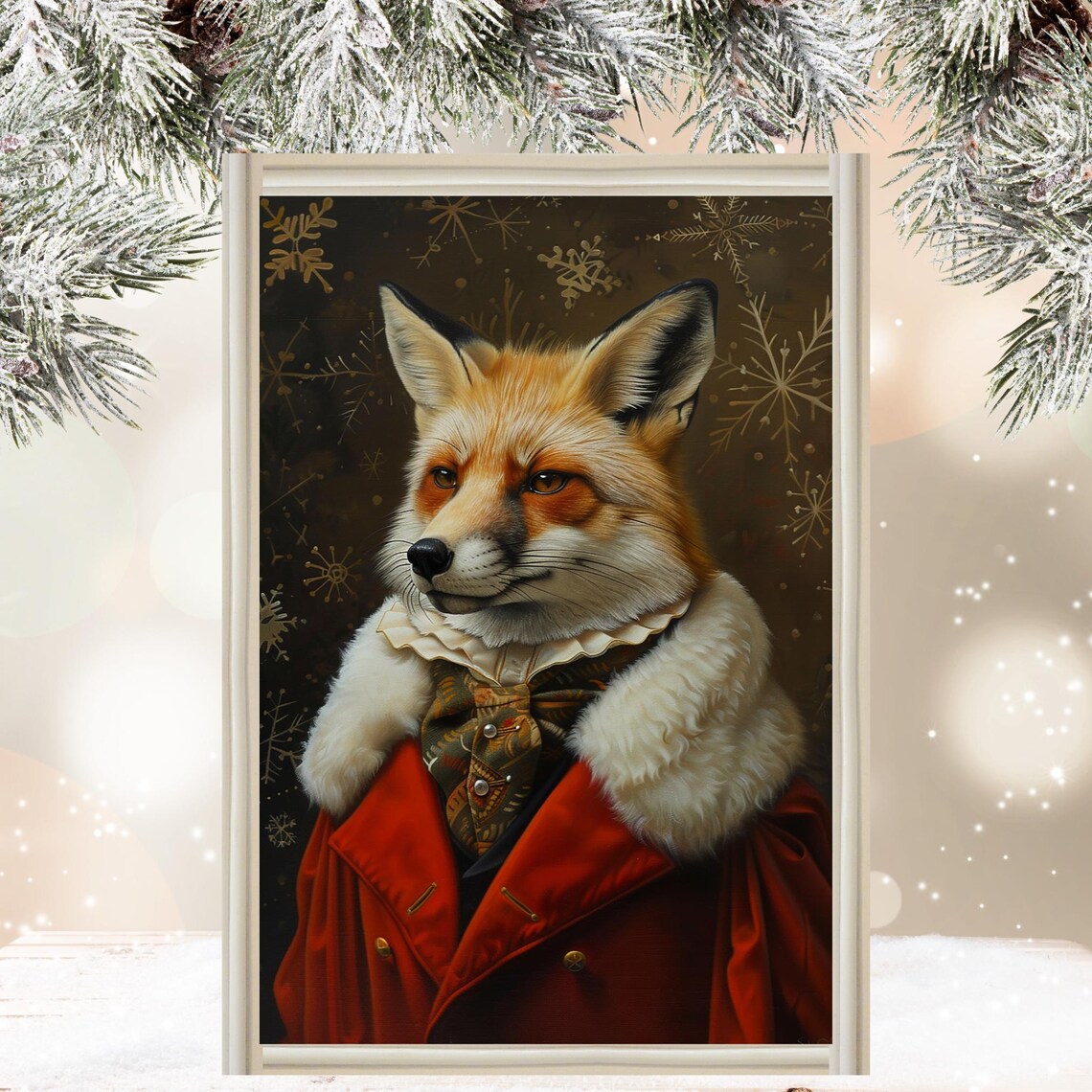 Christmas Fox Art Print, Holiday Nature Decor