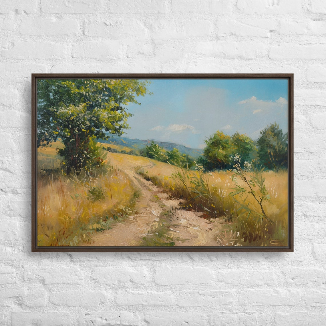 Country Dirt Road Through Golden Wheat Field Landscape Poster