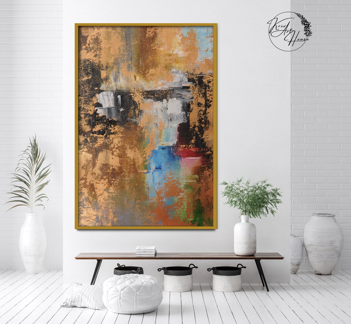 Beige Abstract Dining Room Wall Art, Acrylic Painting - Image 3