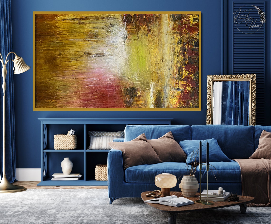 Mustard Gold Abstract Glowing Sunset Drips Textured Art Poster - Image 3