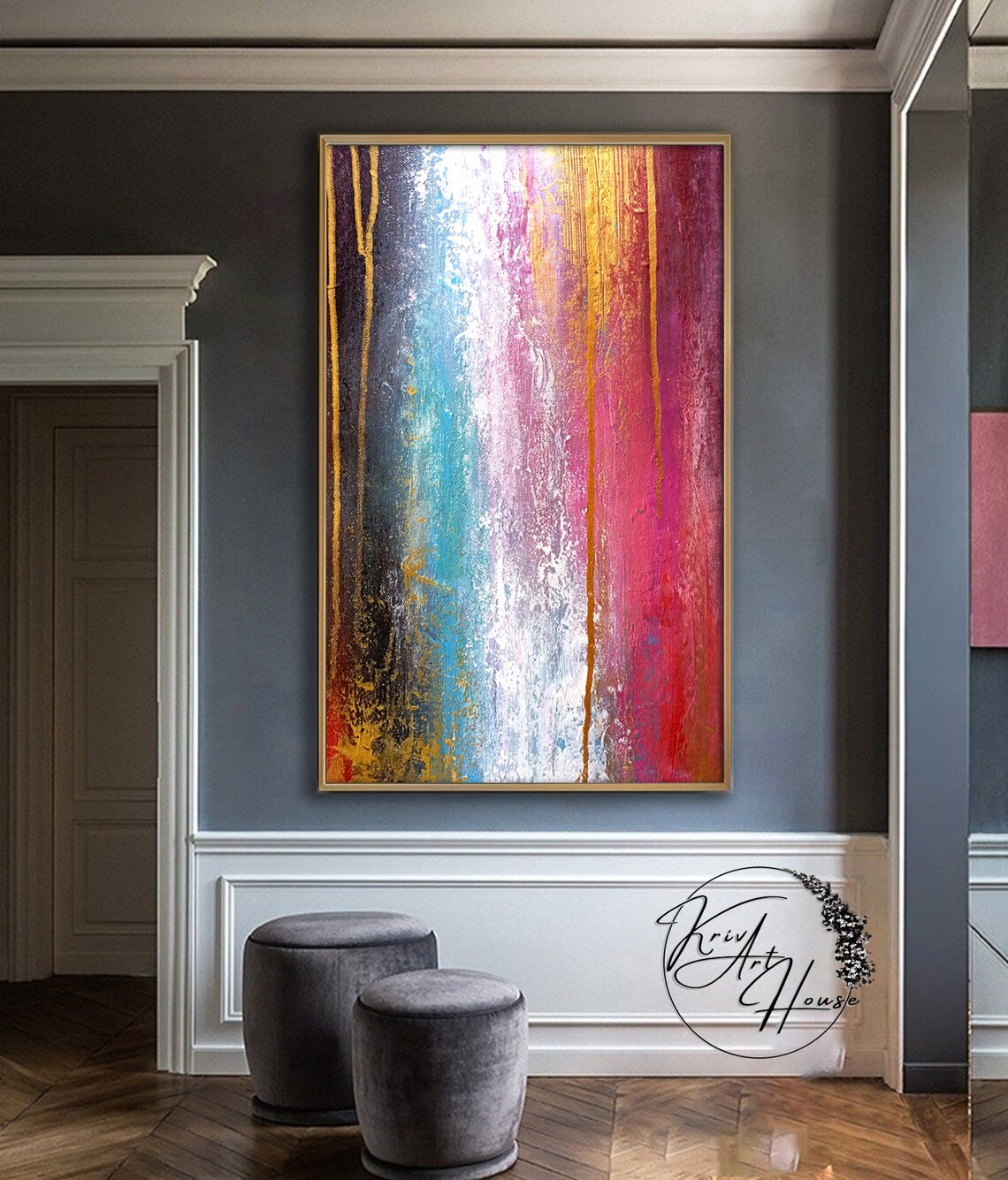 Pink Acrylic Abstract Painting, Modern Art Print - Image 2
