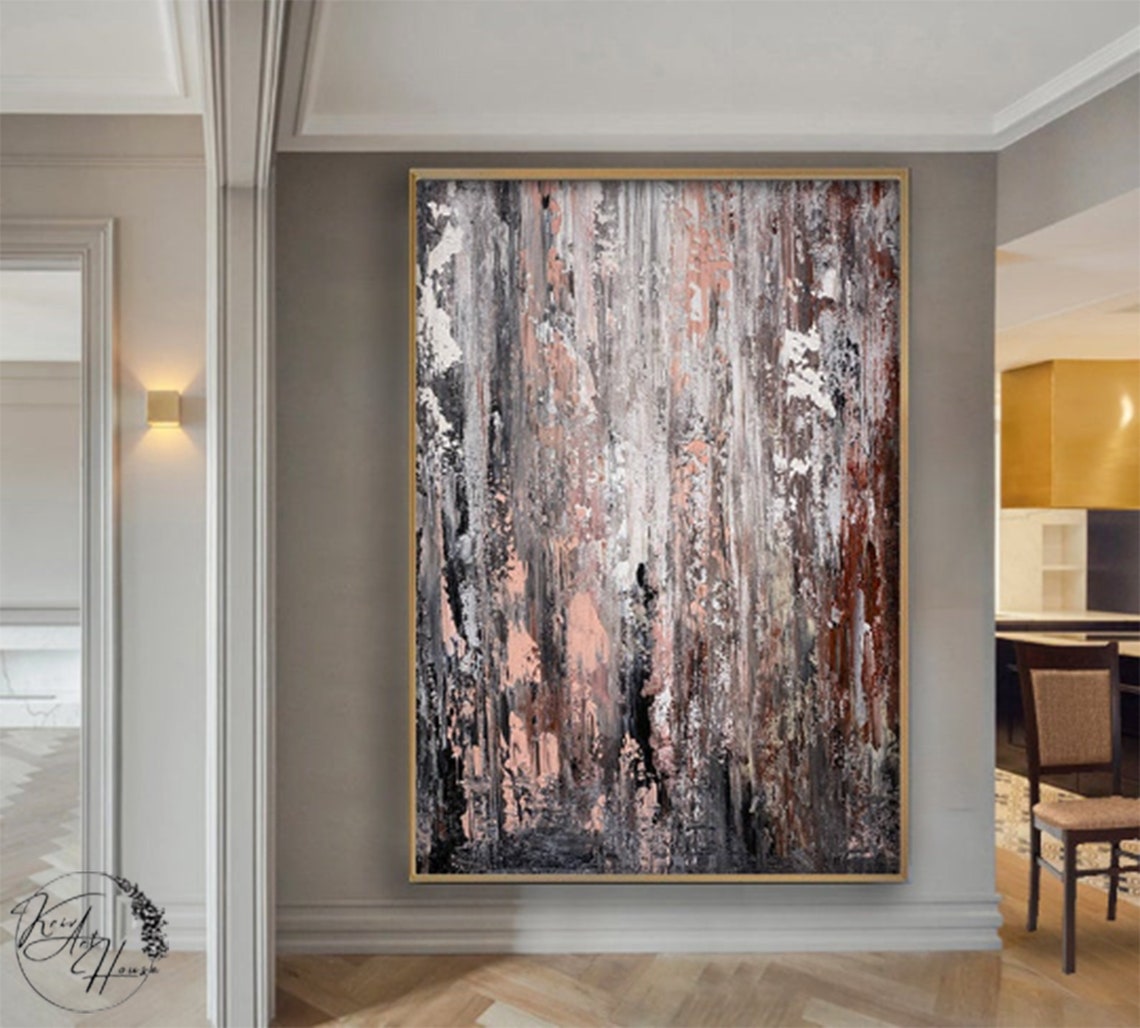 Rustic Brown Textured Horizontal Abstract Painting Modern Wall Poster - Image 4