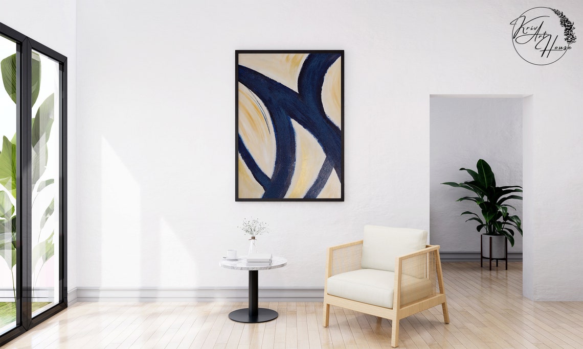 Navy Blue and Cream Modern Line Art Abstract Minimalist Poster - Image 4
