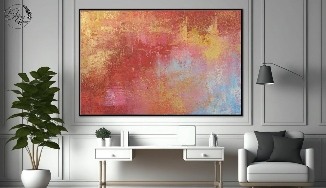 Red Orange Pink Fiery Sunset Blaze Abstract Painting Bold Wall Poster - Image 4