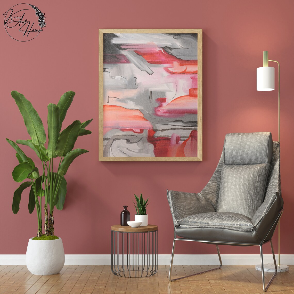 Orange and Grey Abstract Painting, Wall Art Print - Image 4