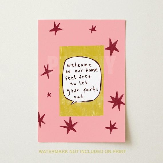 Funny Welcome Home Farts Out Pink Stars Humor Guest Wall Poster