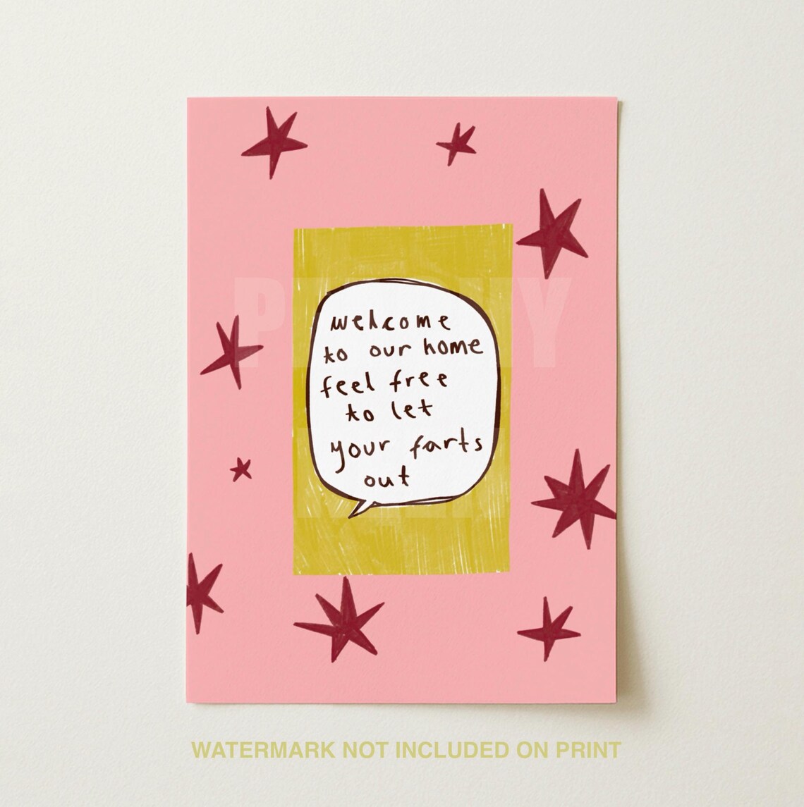 Funny Welcome Home Farts Out Pink Stars Humor Guest Wall Poster