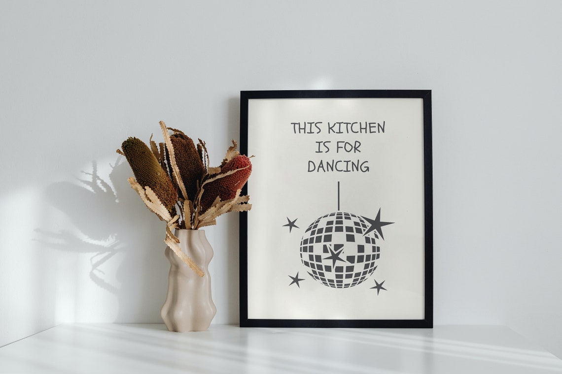 This Kitchen Is For Dancing Print Disco Ball Wall Art Kitchen Decor Housewarming Gift Vintage Disco Ball Kitchen Print Retro Dancing - Image 2