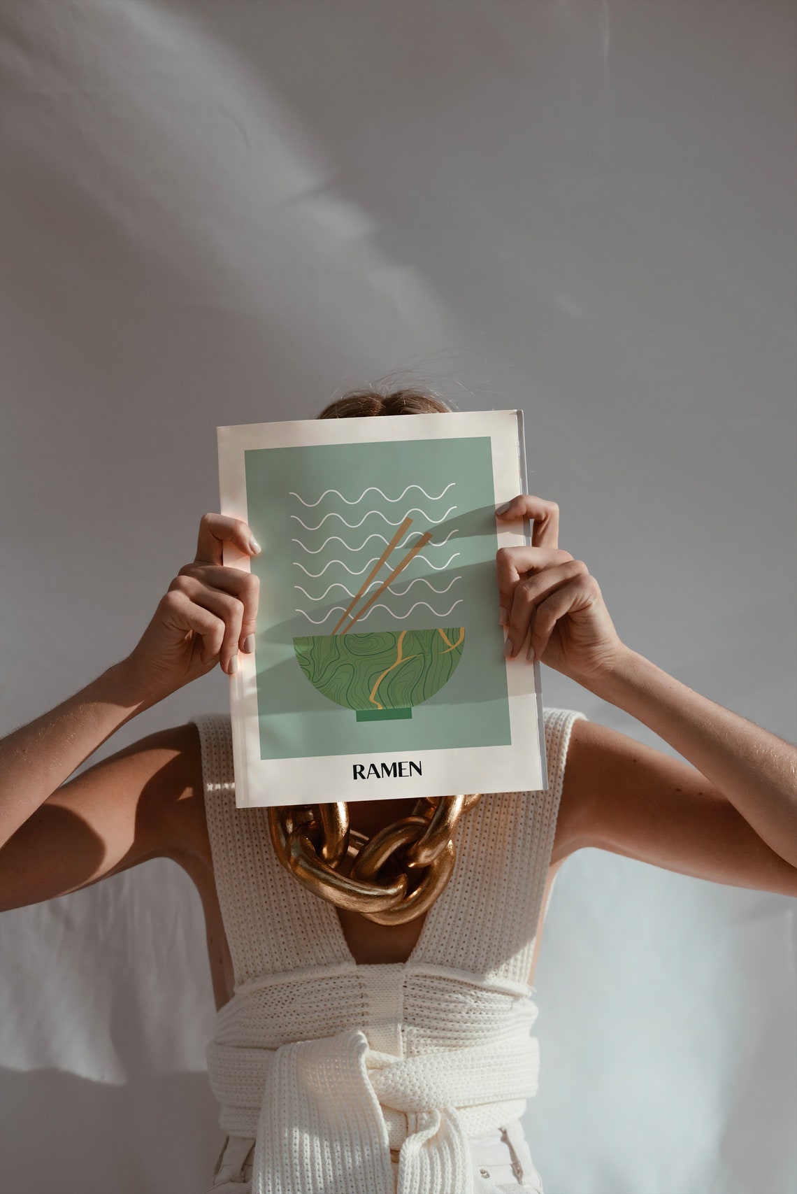 Minimalist Green Ramen Bowl With Chopsticks Japanese Wall Art - Image 3