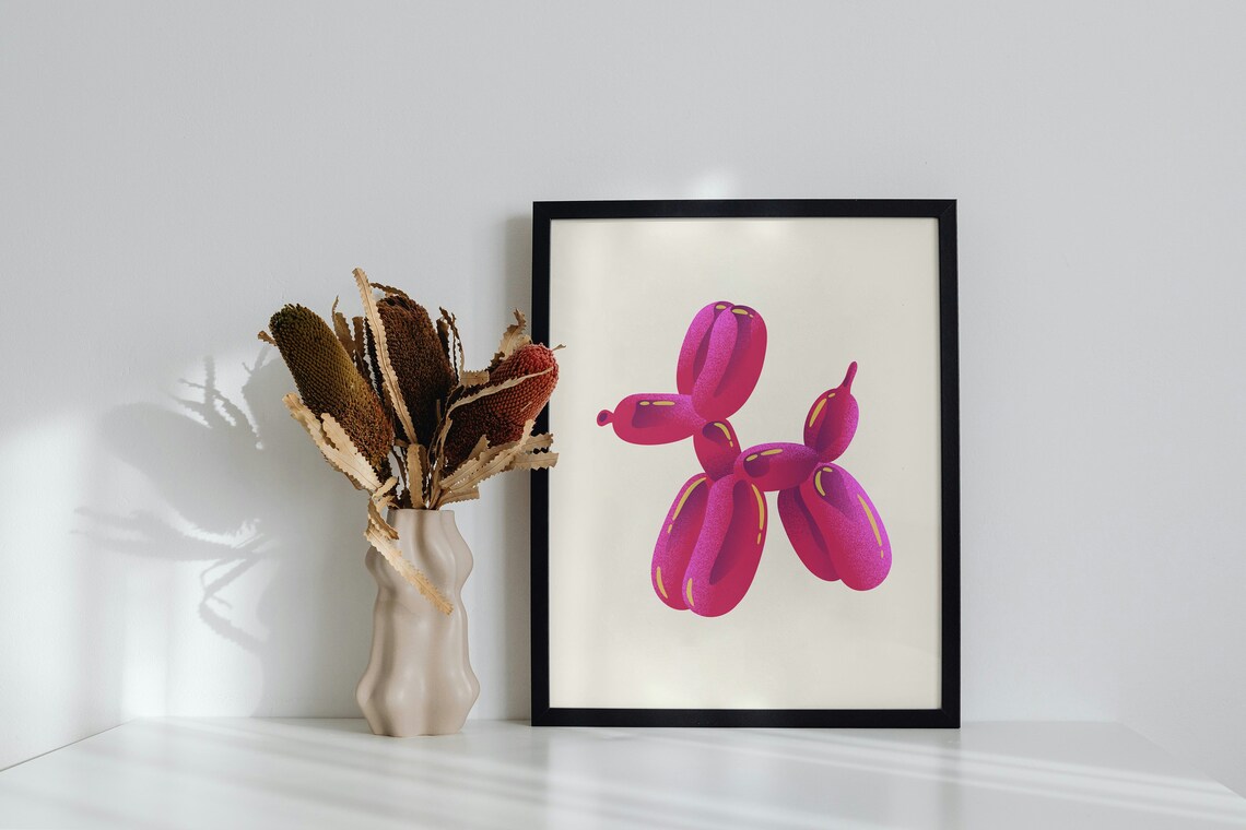 Girly Pink Balloon Dog Trendy Preppy Hot Pink Pop Art Wall Art - Image 2