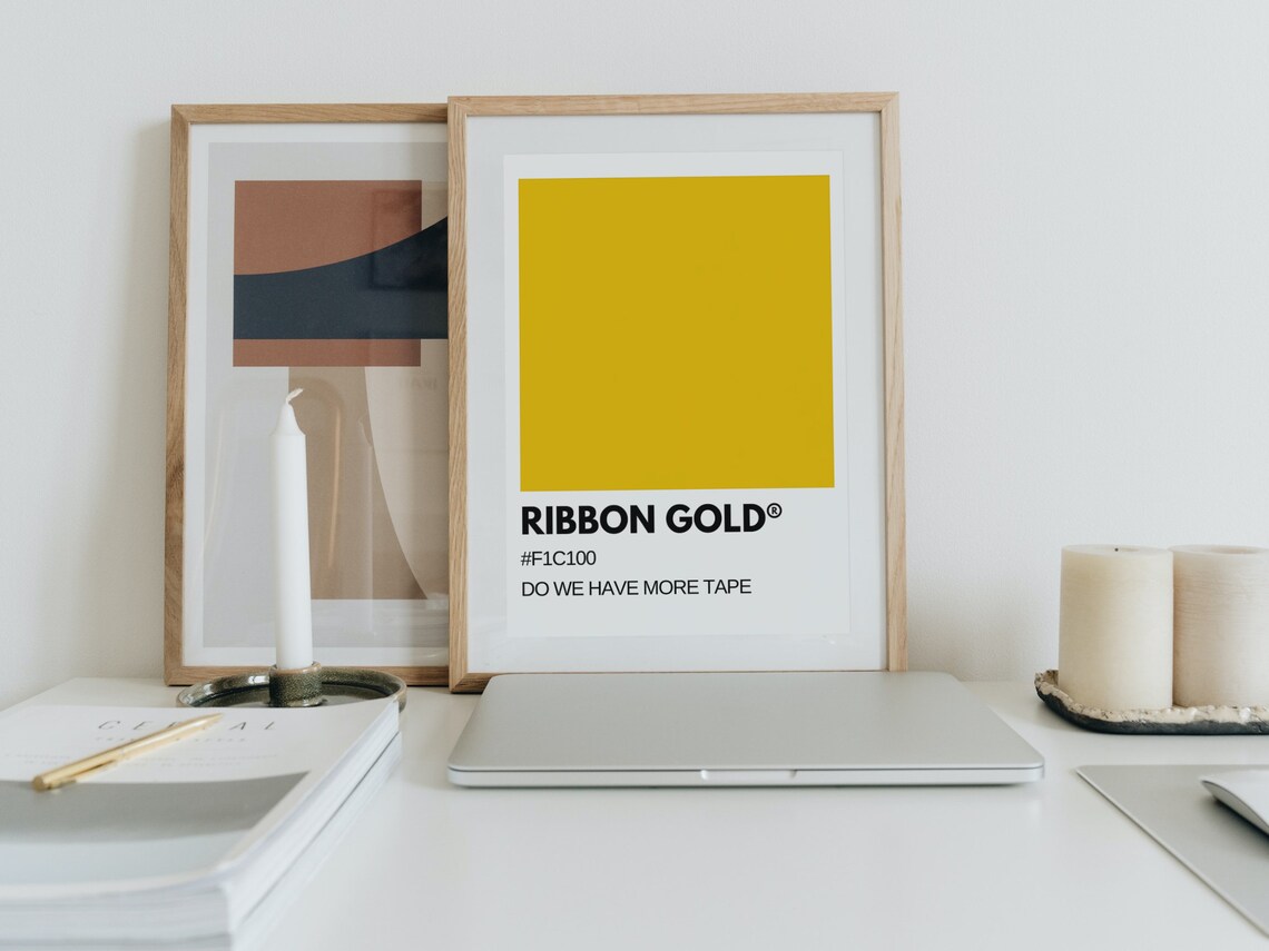 Ribbon Gold Holiday Gift Wrapping Yellow Pantone Style Art Poster - Image 2
