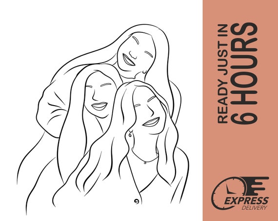 Custom Minimalist Single Line Drawing of Three Friends Poster