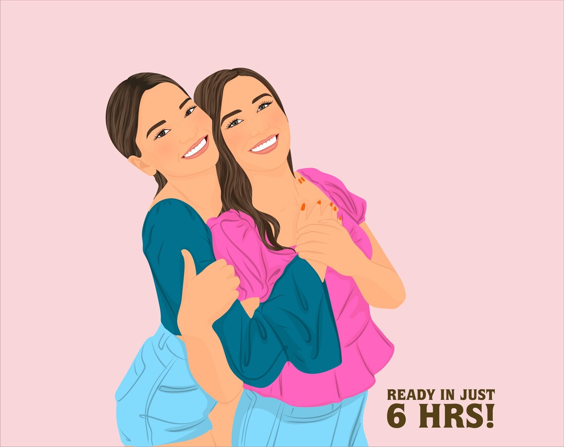 Best Friends Faceless Portrait Bff Portrait From Photo Minimal Portrait Best Friend Birthday Gifts Bff Portrait