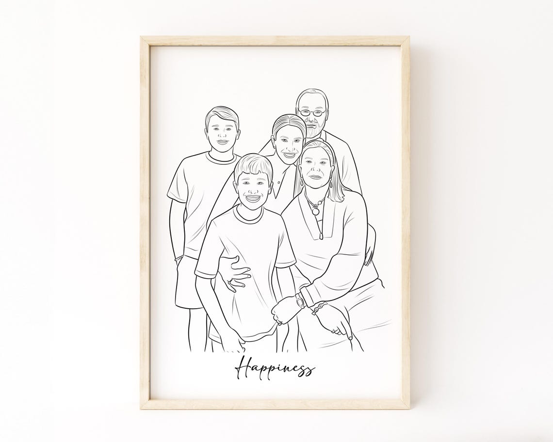 Custom Line Art Family Portrait Personalized Minimalist Gift Print