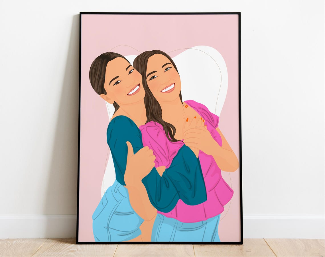 Custom Playful Best Friends Piggyback Portrait Illustration Poster - Image 4