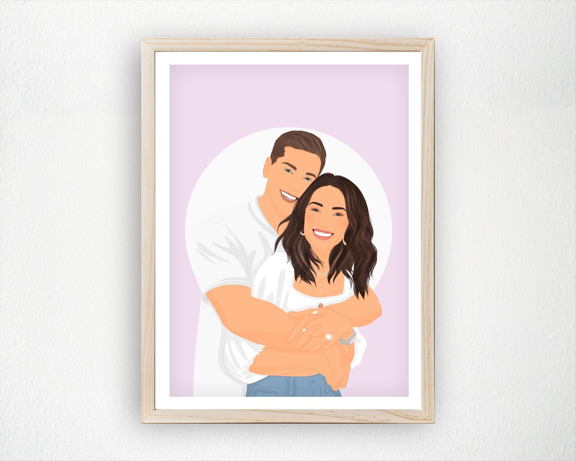 Custom Couple Portrait Print Option Personalized Illustration Gift For Couples Wedding Anniversary Valentines Day