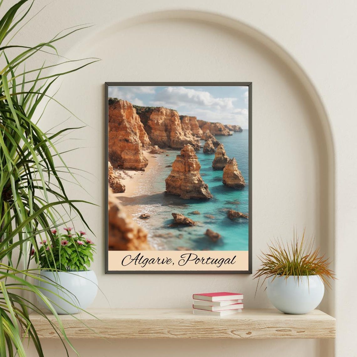 Algarve Portugal Golden Cliffs Turquoise Sea Coastal Travel Poster