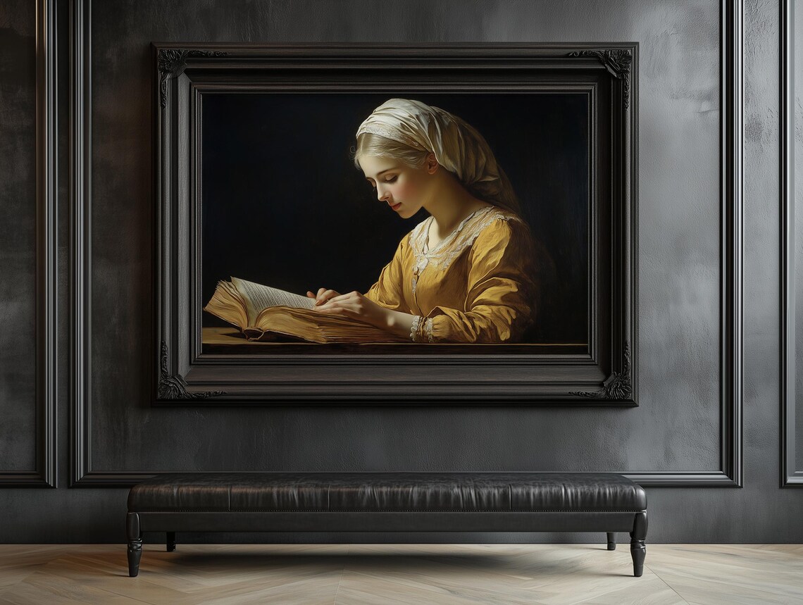 Young Woman Reading Book Classical Oil Painting Portrait Poster - Image 5