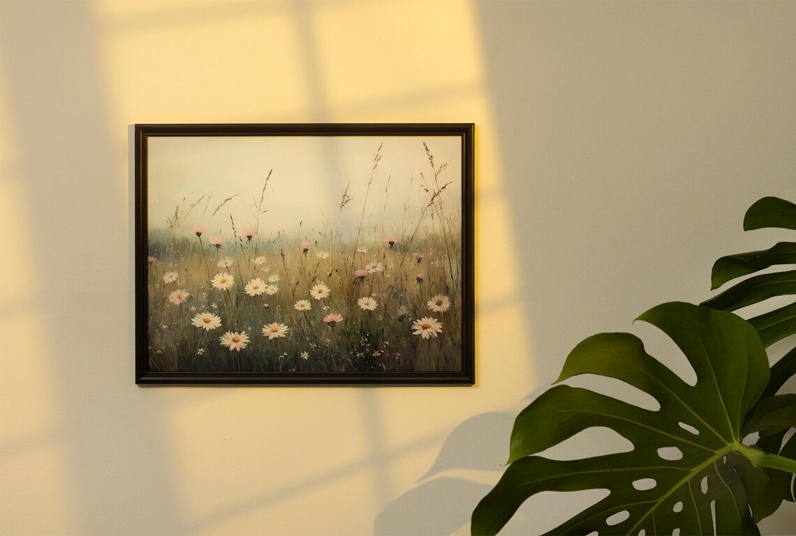 Wildflower Meadow With Daisies And Pink Blooms In Soft Morning Light Poster - Image 2