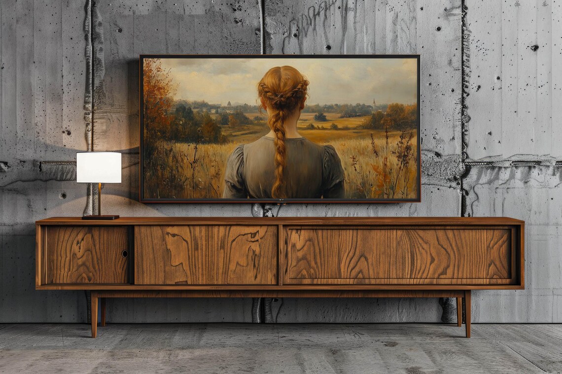 Girl With Braided Red Hair Overlooking Autumn Valley Vintage Oil Poster - Image 5