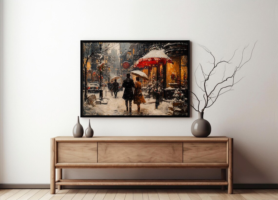 Romantic Umbrella Lovers Walking on a Snowy Parisian Street Poster - Image 5