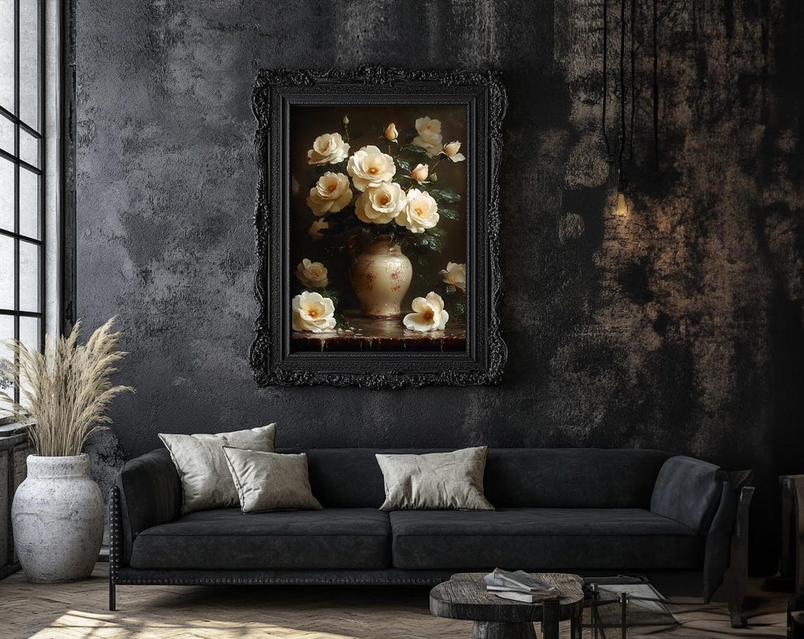 Elegant Creamy White Roses in a Patterned Porcelain Vase Poster - Image 7