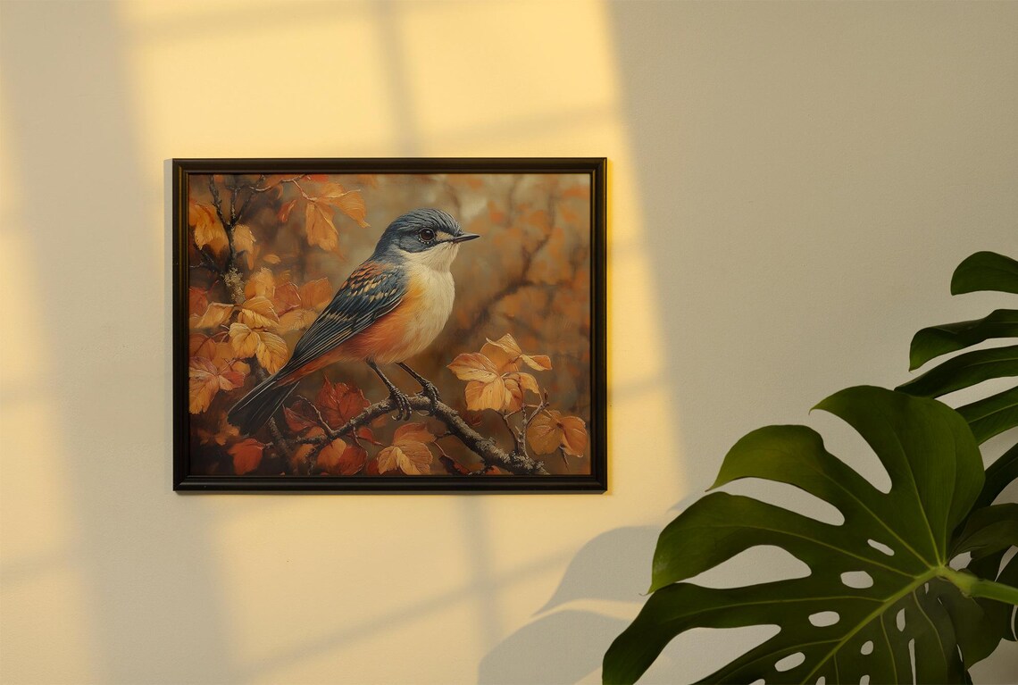Songbird Portrait With Blue Gray Plumage And Orange Breast Fall Poster - Image 4