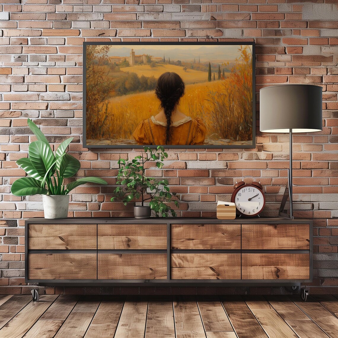 Girl Overlooking Golden Countryside With Distant Village Poster - Image 6