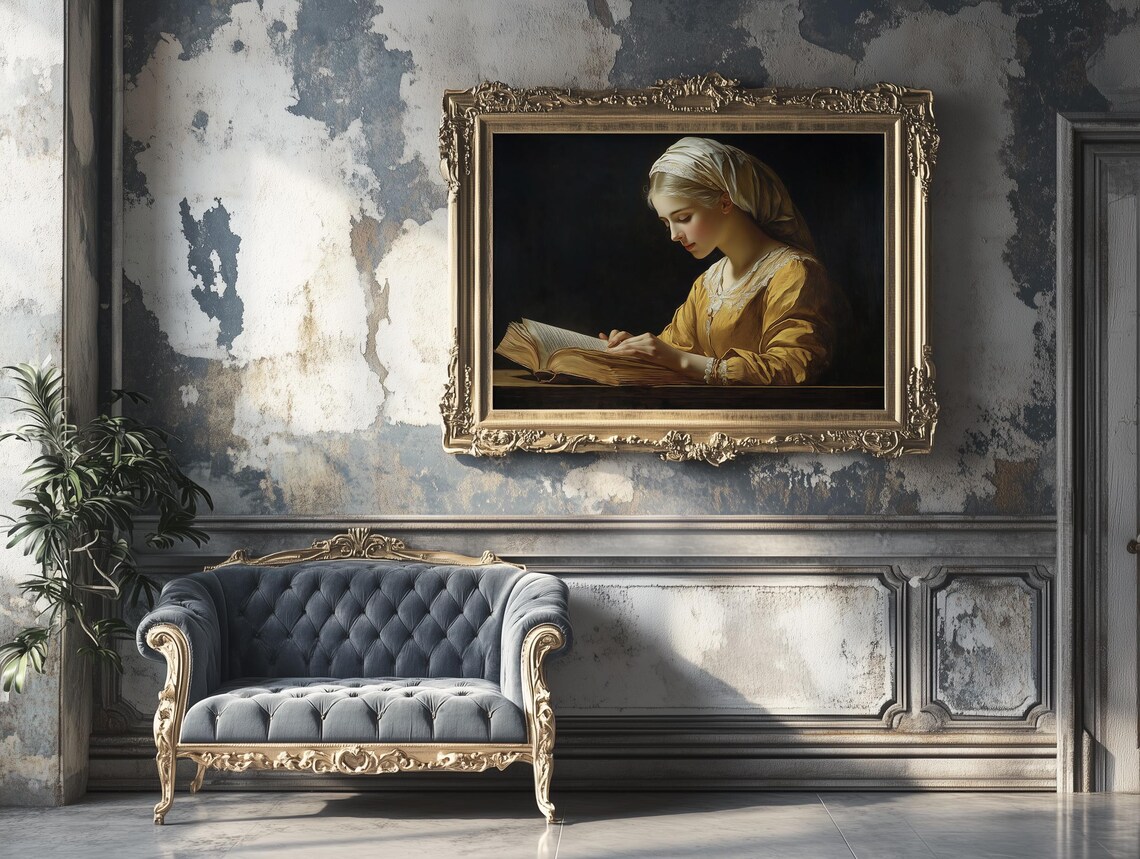 Young Woman Reading Book Classical Oil Painting Portrait Poster - Image 3