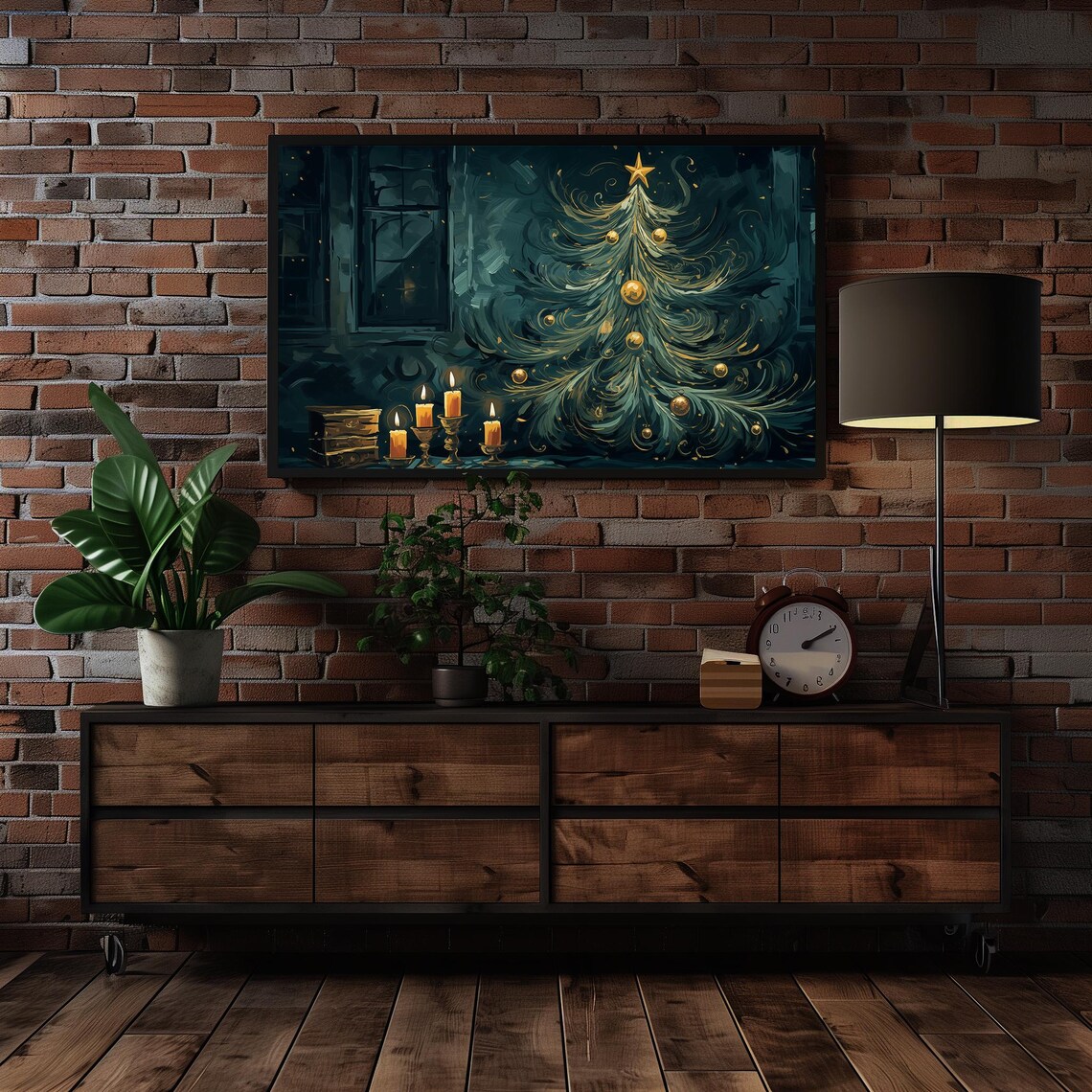Swirling Midnight Christmas Tree with Glowing Gold Star Poster - Image 3