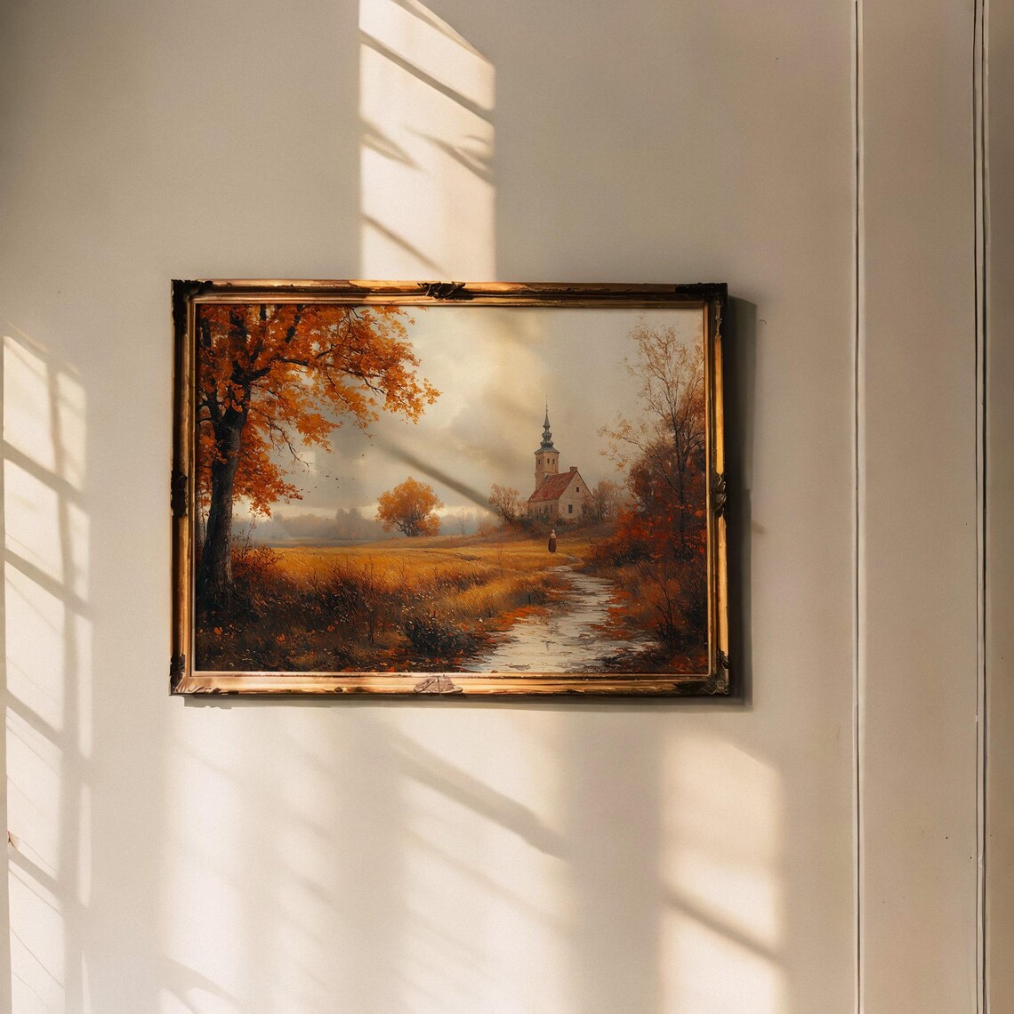 Autumn Country Lane With Church Steeple And Lone Figure Vintage Poster - Image 6