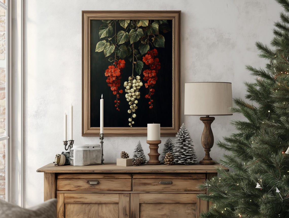 Vintage Hanging Red and White Grape Clusters Still Life Art Poster - Image 6