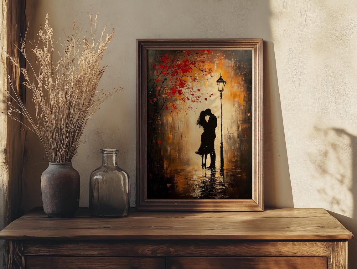 Romantic Kiss Under a Glowing Rainy Streetlamp Vintage Poster - Image 6