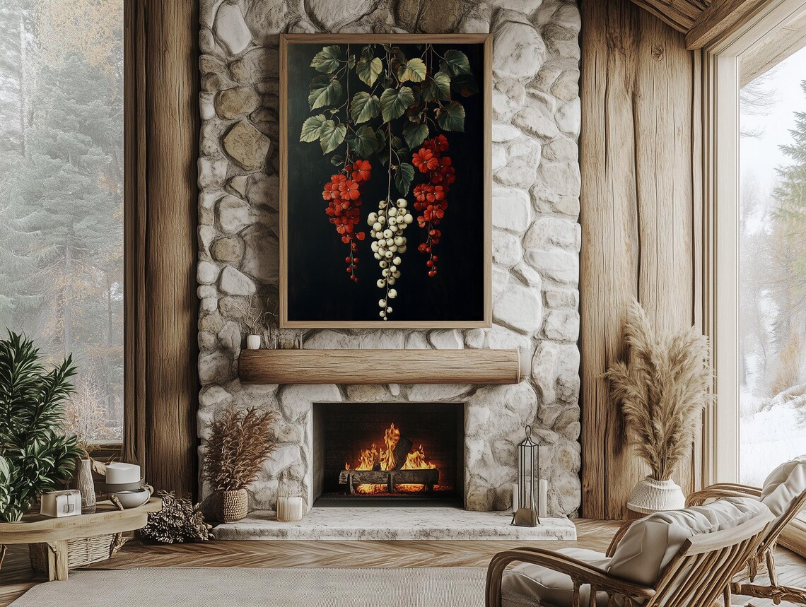 Vintage Hanging Red and White Grape Clusters Still Life Art Poster - Image 4