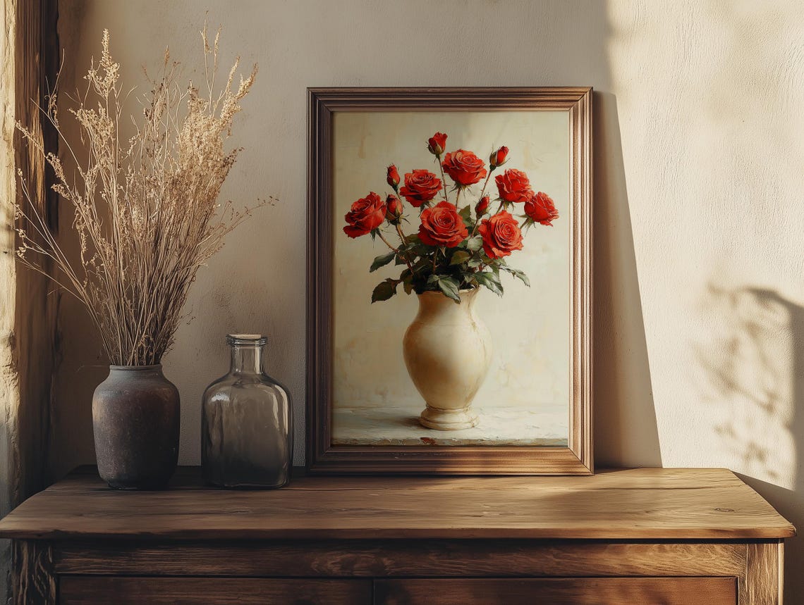 Lush Red Roses in a White Ceramic Vase Classic Floral Poster - Image 7