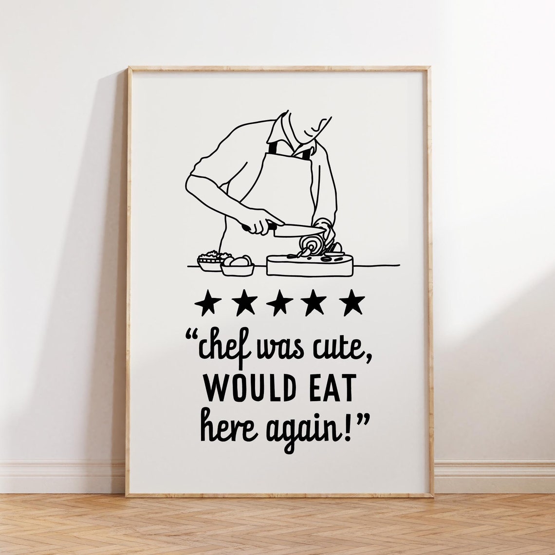 Chef Was Cute Would Eat Here Again Line Art Kitchen Decor Wall Poster