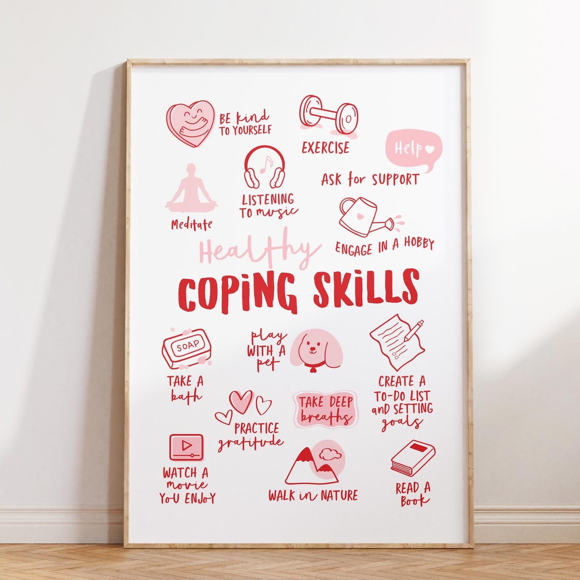 Healthy Coping Skills Poster for Therapy Office and Calm Minds
