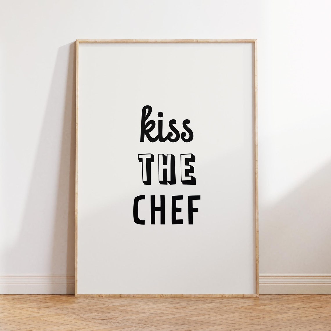 Kiss the Chef Funny Kitchen Typography Black Bold Wall Sign Poster