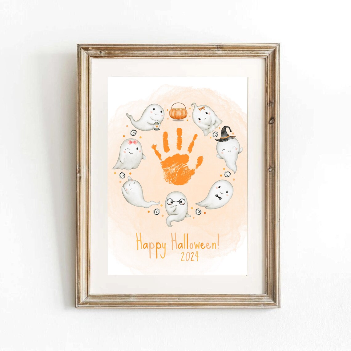 Happy Halloween 2024 Baby Handprint Cute Ghost Circle Keepsake Art Poster - Image 2
