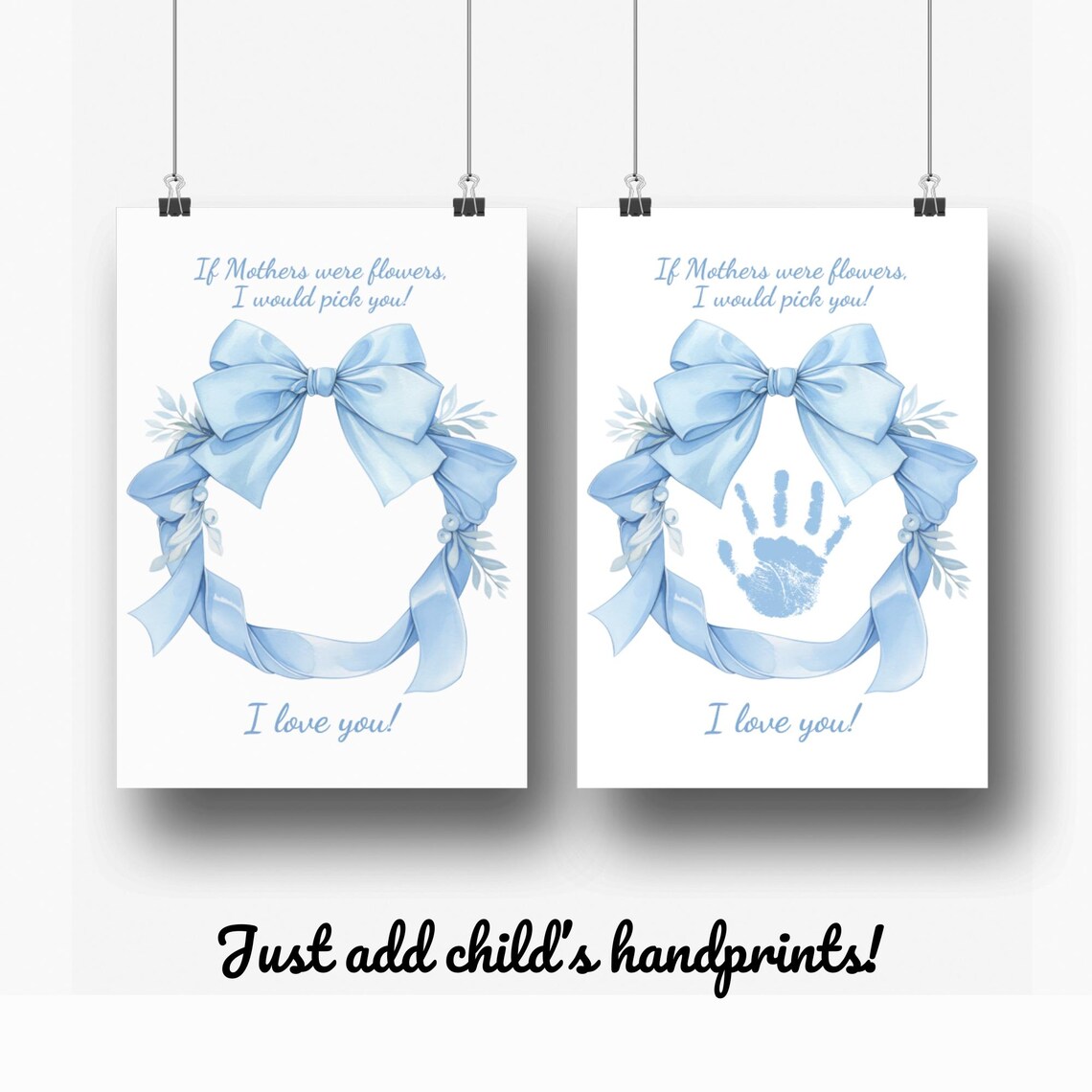 Baby Handprint Mother's Day Blue Bow Ribbon Wreath Keepsake Poster - Image 3