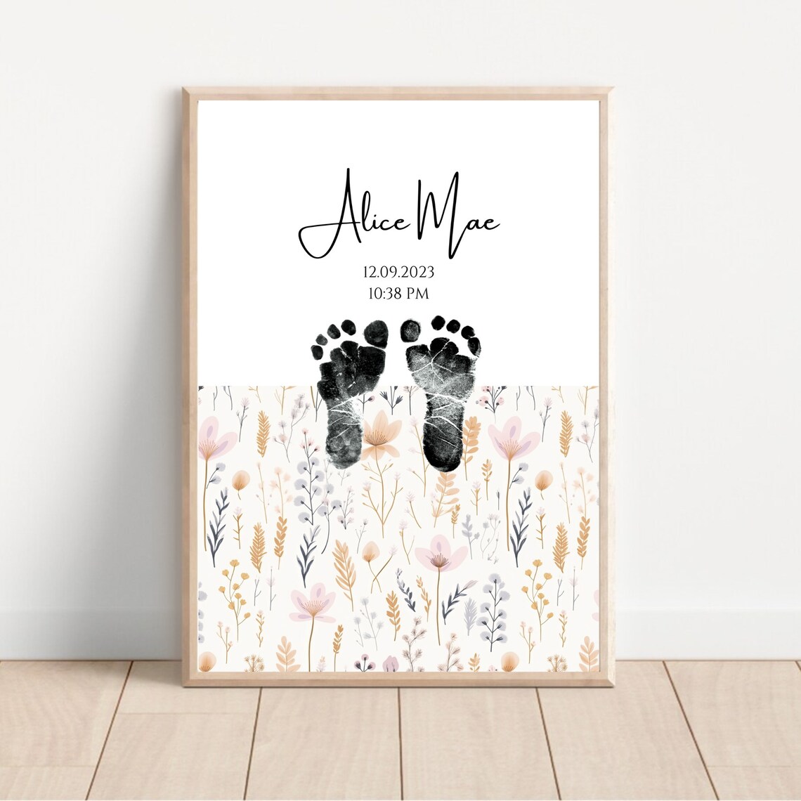 Personalized Minimalist Pastel Baby Footprint Art Print