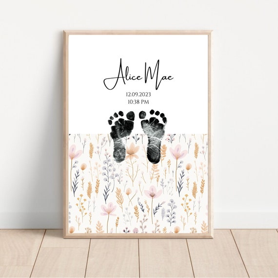 Personalized Minimalist Pastel Baby Footprint Art Print