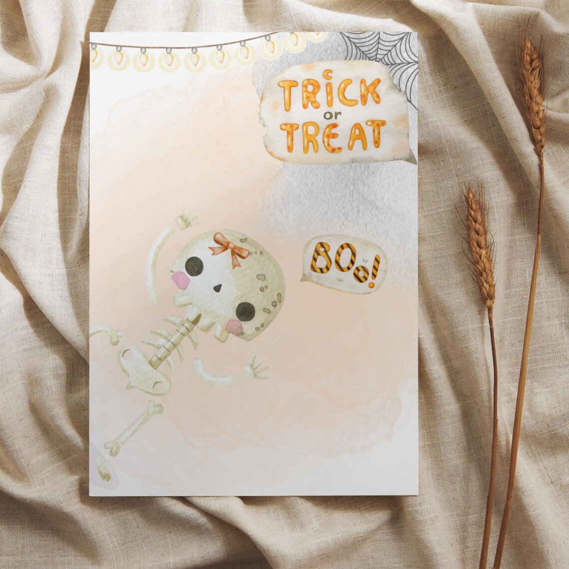 Trick or Treat Boo Baby Handprint Skeleton Bow Halloween Keepsake Art Poster - Image 2