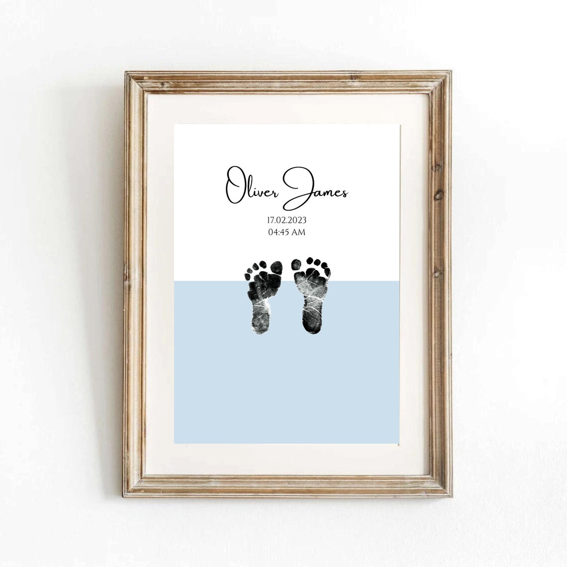 Personalized Minimal Baby Footprint Birth Print Sky Blue Wall Art - Image 2